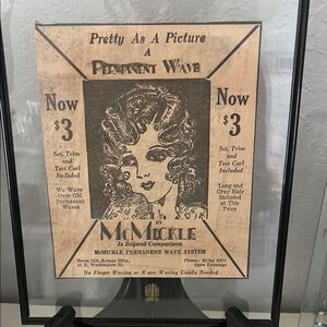 1929 Indianapolis Star Ad McMickle Permanent Wave Hair System Salon Framed RARE